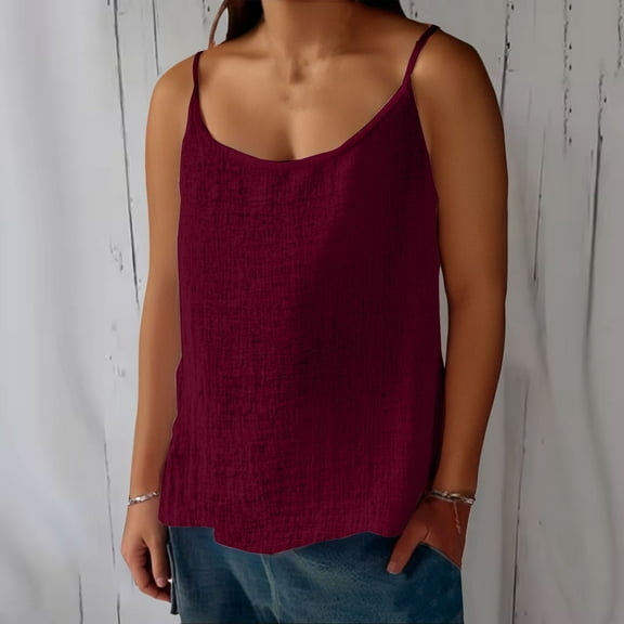 LIZUOJUNF Summer Tops Loose Fit Cotton Linen Tank Tops for Women Casual Summer Gauze Shirt Basic Sleeveless Layering Camisoles Beach Vacation Clothes Spring Trendy Casual T-Shirts