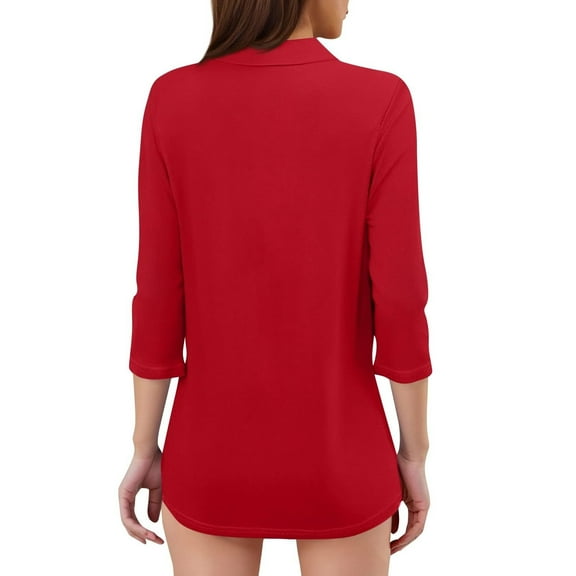 LIZUOJUNF Women Shirts Summer Women's 3/4 Sleeve V-Neck Collared Tops Summer Business Casual Work Shirts 2025 Trendy Loose Fit Basic Tees Summer Casual Tee Tops 2025 Vacation Fashion Clothes