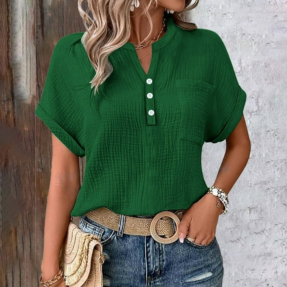 Clearance! LIZUOJUNF Women's Casual Shirt 2025 Casual Summer Women Shirts Short Sleeve Top for Daily Clothing Perfect Couples with Jeans and Casual Trousers