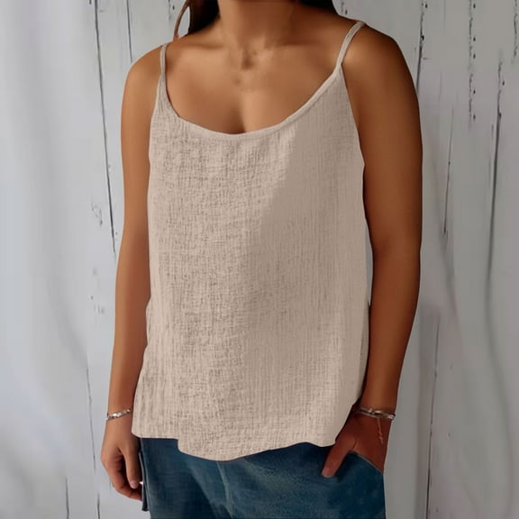 LIZUOJUNF Women's Tanks & Camis Cotton Linen Tank Tops for Women Casual Summer Gauze Shirt Basic Sleeveless Layering Camisoles Beach Vacation Clothes