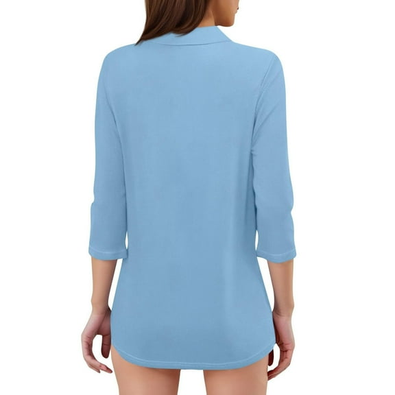 LIZUOJUNF Womens Dress Shirts Long Sleeve Women's 3/4 Sleeve V-Neck Collared Tops Summer Business Casual Work Shirts 2025 Trendy Loose Fit Basic Tees Trendy Tunic Blouses Fashion Spring Clothes