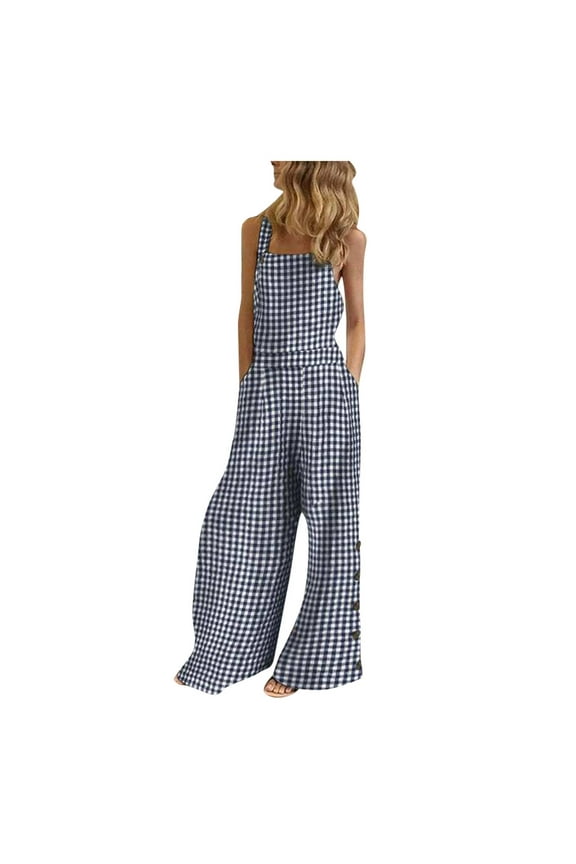 Clearance LYXSSBYX Cargo Pants for Women on Clearance Women Sleeveless Overalls Jumpsuit Casual Plaid Print Summer Wide Leg Bib Pants