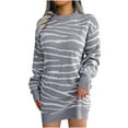 thumbnail image 1 of LYXSSBYX Fall Sweaters for Women Women's Fashion Solid Stripe Sleeve Long Sleeve Lapel Dress, 1 of 6