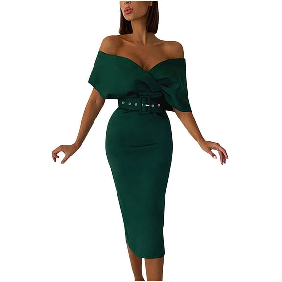 LYXSSBYX Formal Dresses for Women Trendy Women Casual Fashion Waist Solid Belt V-Neck Dresses