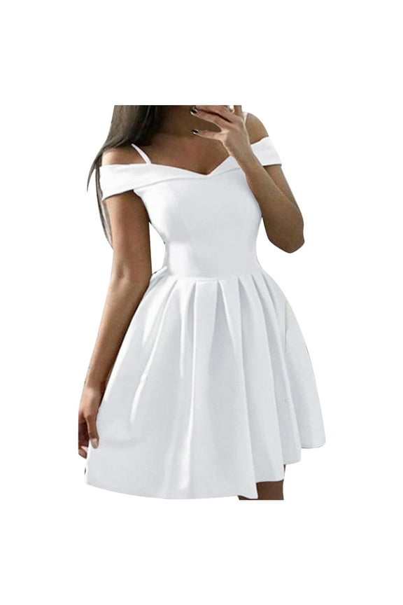 Homecoming Dresses for Women Solid Color Bra Off Shoulder Dress Waist Pleated Dress Dress Large Ball Dress