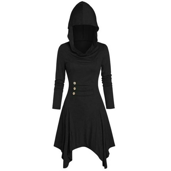 LYXSSBYX Long Sleeve Dresses for Women Women Costumes Lace up Hooded Vintage Pullover High Low Bandage Long Dress Cloak