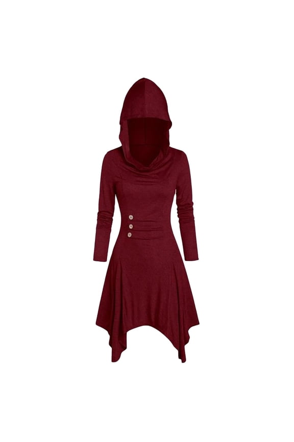 Hoodies for Women Plus Size Women Costumes Lace up Hooded Vintage Pullover High Low Bandage Long Dress Cloak