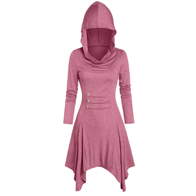 Clearance LYXSSBYX Long Sleeve Dresses for Women Women Costumes Lace up Hooded Vintage Pullover High Low Bandage Long Dress Cloak Walmart