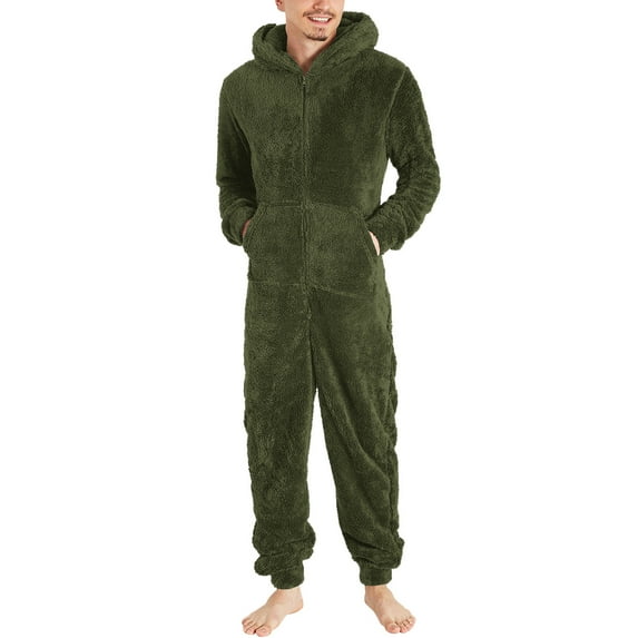 Clearance LYXSSBYX Long Sleeve Shirts for Men Big and Tall Men Long Sleeve Hooded Jumpsuit Pajamas Casual Winter Warm Rompe Sleepwear