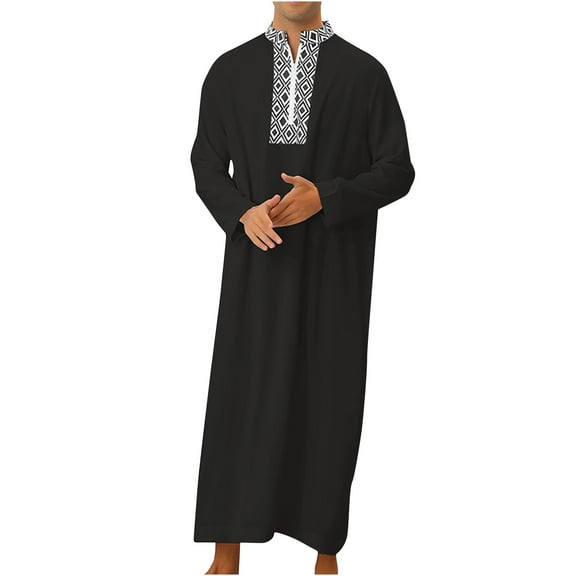 Clearance LYXSSBYX Long Sleeve Shirts for Men Men's Muslim Robe Set Arab Middle Robe Pattern Embroidery Long Sleeve Standing Neck Zipper Casual Robe
