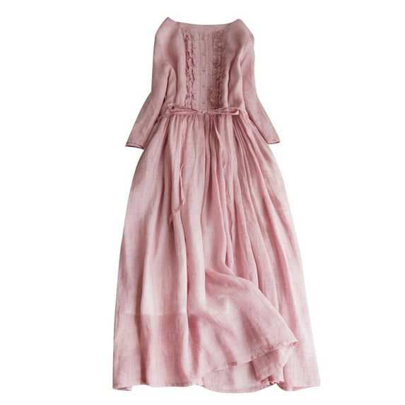 LYXSSBYX Maxi Dresses for Women Long Sleeve Women's Summer Solid Button Lace Lace Long Sleeve Round Neck Ankle Dress