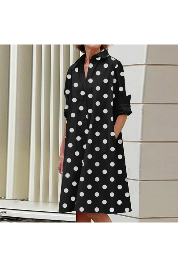 Midi Dresses for Women Long Sleeve Women's Print Mid-Length Dresses Sleeve Dresses