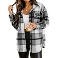 thumbnail image 1 of Clearance LYXSSBYX Plaid Shacket for Women Jacket Women's Flannel Jacket Casual Plaid Buckle Long Sleeved Woolen Shirt Women's Jacket, 1 of 3