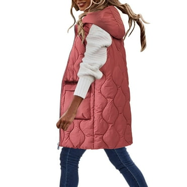 Clearance LYXSSBYX Puffer Vest for Women Clearance Women Warm Pocket Hooded Coat Long Jacket Winter Sleeveless Down Parkas