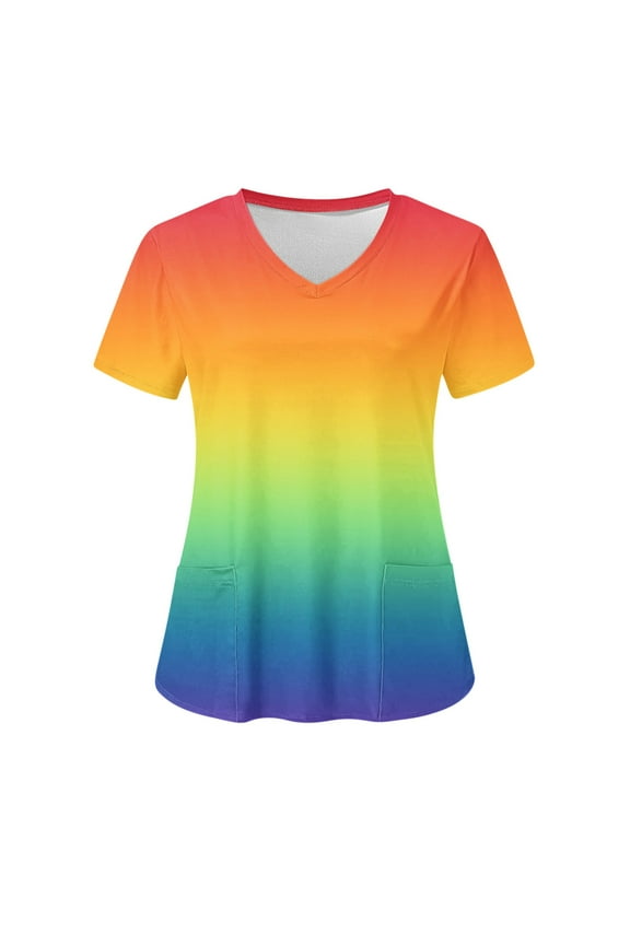 Clearance LYXSSBYX Scrubs for Women Tops with Print Women's Fashion Short Sleeve V-Neck Tops Working Uniform Printing Pocket Blouse Tops