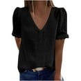 thumbnail image 1 of LYXSSBYX Short Sleeve Womens Tops Fashion Women Casual Solid Short Sleeve V-Neck Lace T-Shirt Blouse Tops, 1 of 1