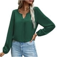 thumbnail image 1 of LYXSSBYX Solid Long Sleeves Women Tops Satin Socket V-Neck Solid-color Commute Long Sleeve Blouses Shirt Tops, 1 of 8