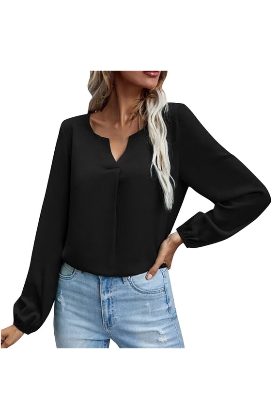 Solid Long Sleeves Women Tops Satin Socket V-Neck Solid-color Commute Long Sleeve Blouses Shirt Tops