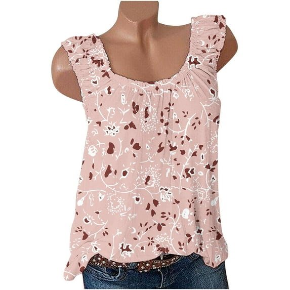 Clearance LYXSSBYX Summer Tank Tops for Women Women Casual Sleeveless Crewneck Print Blouse Pullover Tank Tops Shirt
