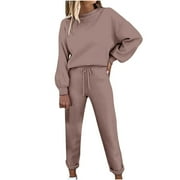 Clearance LYXSSBYX Sweatsuits 2pcs Sets Womens Hot Sale Women's Solid Color Pullover Long Sleeve Top + Casual Pants 2 Piece Set