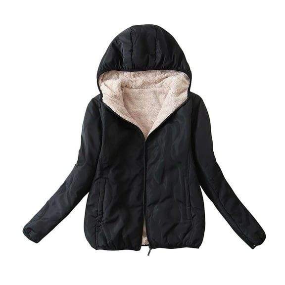 Clearance LYXSSBYX Winter Coats for Women 2023 Trendy Women's Slim Versatile Hooded Plush Warm Lamb Fleece Coat Cotton Coat