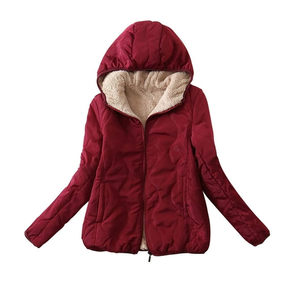 Clearance LYXSSBYX Winter Coats for Women 2023 Trendy Women's Slim Versatile Hooded Plush Warm Lamb Fleece Coat Cotton Coat
