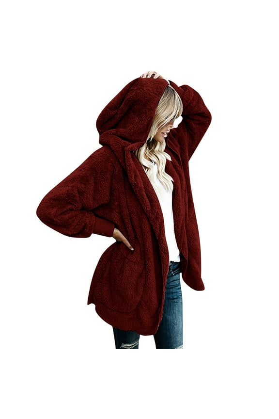 Clearance LYXSSBYX Winter Jackets Women Plus Size Women's Solid Color Casual Plush Cardigan Long Sleeve Pockets Blouse Coat Tops