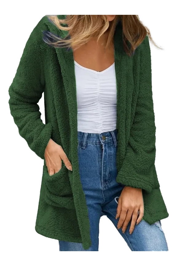 Clearance LYXSSBYX Winter Shackets for Women Women's Winter Long Sleeved Solid Color Knit Sweater Double Pocket Hooded Fleece Cardigan Jacket