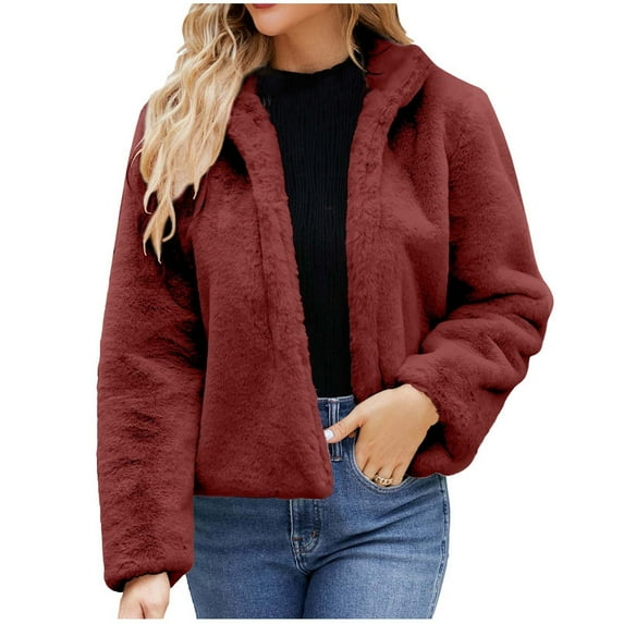 Clearance LYXSSBYX Winter Shackets for Women Womens Ladies Warm Faux Furry Long Coat Jacket Winter Solid Turn Down Collar Outerwear