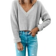 thumbnail image 1 of Clearance LYXSSBYX Women Fall Sweaters for Women 2022 Hot Sale Clearance Women's Solid Color Casual Long-Sleeved V-neck Pullover Sweater, 1 of 4