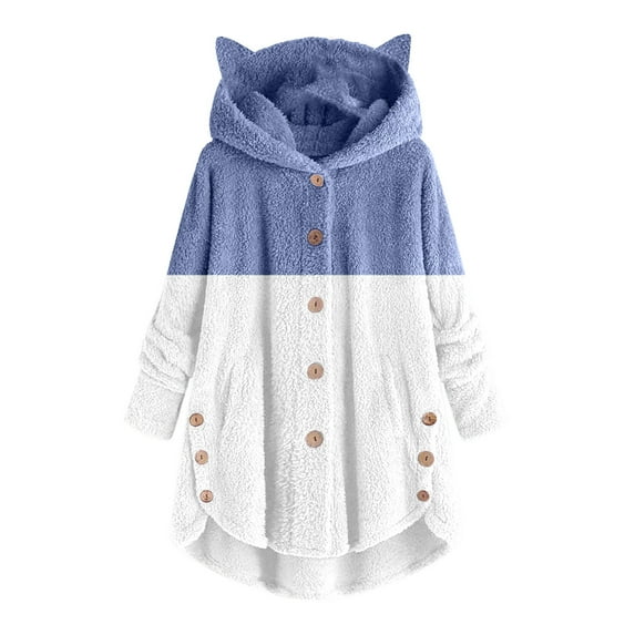 Clearance LYXSSBYX Women Long Sleeve Shacket Jacket Hot Sale Clearance Women Button Plush Tops Hooded Loose Cardigan Solid Color Patchwork Coat Jacket