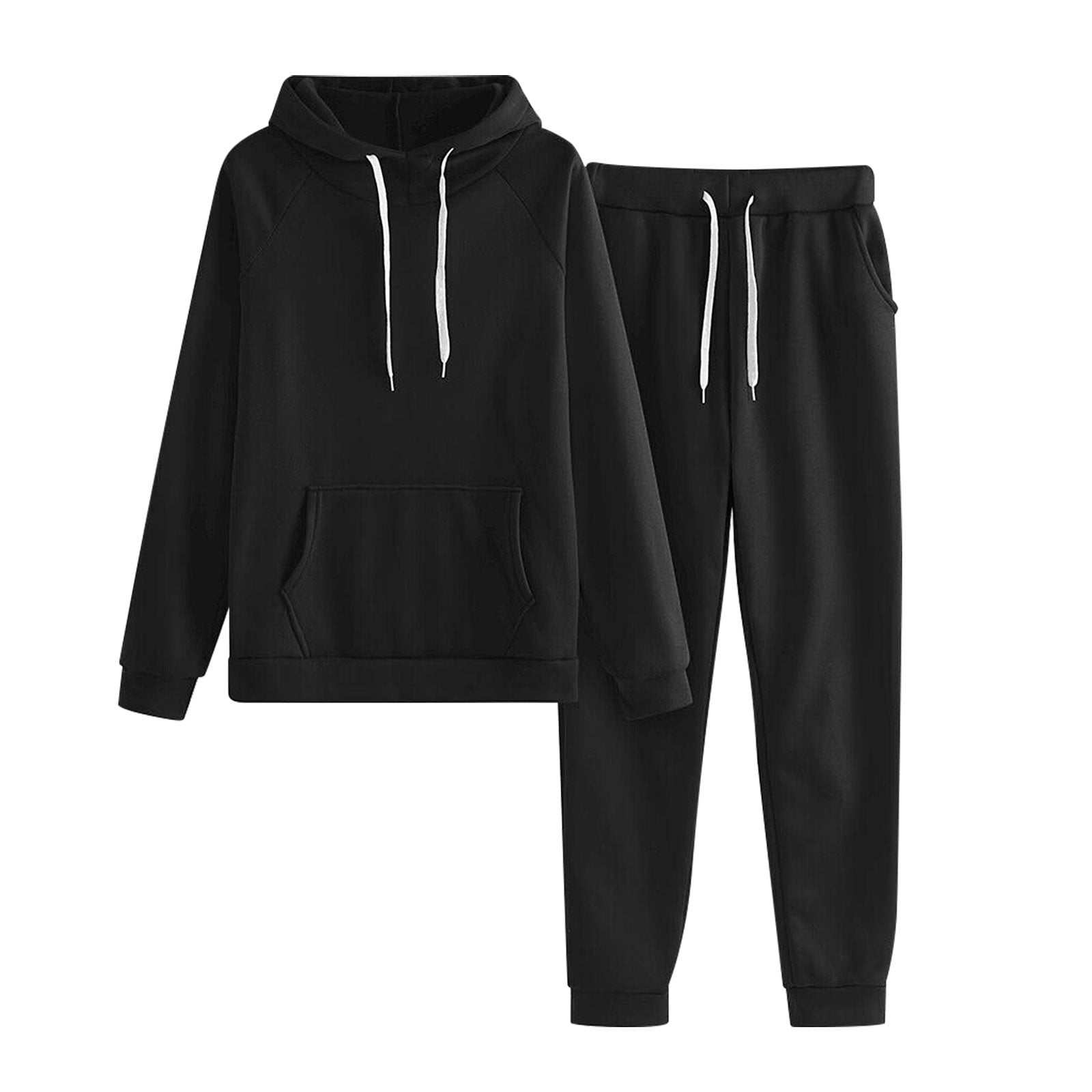 Clearance LYXSSBYX Womens 2 Piece Outfits Clearance Women's Casual Solid Hooded Drawstring Loose Long Sleeve Sweatshirt Tops and Long Pants Set Suits