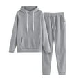 thumbnail image 1 of LYXSSBYX Womens 2 Piece Outfit for Fall Women's Casual Solid Hooded Drawstring Loose Long Sleeve Sweatshirt Tops and Long Pants Set Suits, 1 of 5