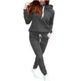 thumbnail image 1 of Clearance LYXSSBYX Womens 2 Piece Sweat Suit Clearance Women's Solid Color Sweater Casual Set Round Neck Tops Long Sleeve Hooded Set, 1 of 9