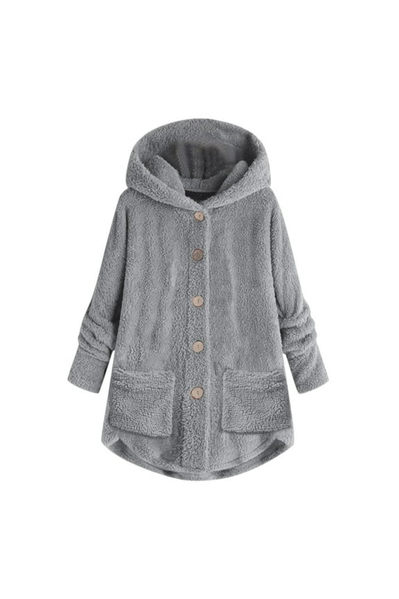 Clearance LYXSSBYX Womens Cardigans with Pockets Plus Size Sale Women Plus Size Button Plush Tops Hooded Loose Cardigan Wool Coat Winter Jacket