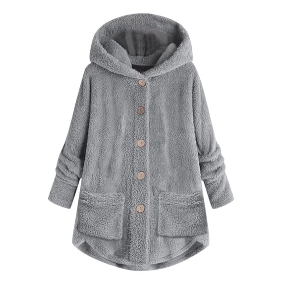 Clearance LYXSSBYX Womens Cardigans with Pockets Plus Size Sale Women Plus Size Button Plush Tops Hooded Loose Cardigan Wool Coat Winter Jacket