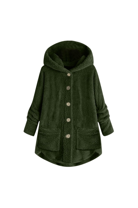 Clearance LYXSSBYX Womens Cardigans with Pockets Plus Size Sale Women Plus Size Button Plush Tops Hooded Loose Cardigan Wool Coat Winter Jacket