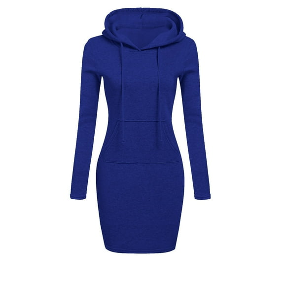 LYXSSBYX Womens Casual Dresses with Sleeves Womens Long Sleeve Solid Patchwork Round Neck Casual Long Hooded Sweatershirt Dress