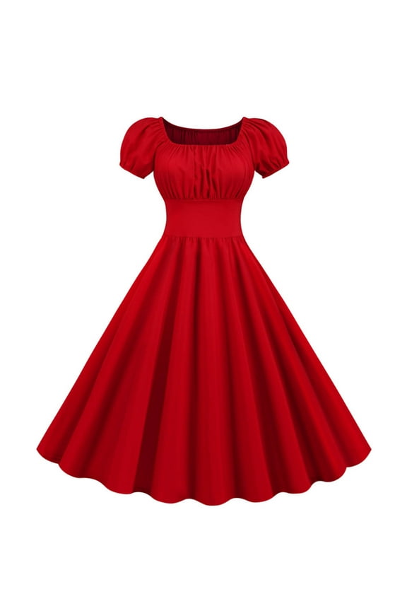 Womens Dresses for Wedding Guest Knee Length Women's Fashion Casual Solid Color Short Sleeve Square Neck Knee Length Dress