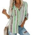 thumbnail image 1 of Clearance LYXSSBYX Womens Long Sleeve Dress Hot Sale Clearance Womens Fashion V Neck Striped Roll Up Sleeve Button Down Blouses Tops with Pocket Loose Shirt, 1 of 8
