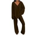 thumbnail image 1 of LYXSSBYX Womens Pajama Sets Long Sleeve Women Two Piece Outfits Long Sleeve Solid Color Tops with High Waist Pants Baggy Warm Pajama Sets, 1 of 7