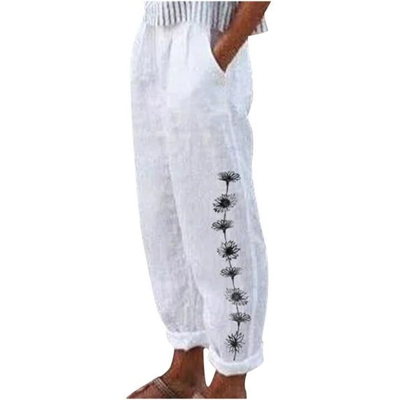 LYXSSBYX Womens Pants with Pockets Women's Summer Casual Loose Cotton and Linen Pocket Printing Trousers Pants