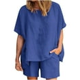 thumbnail image 1 of Clearance LYXSSBYX Womens Shorts with Pockets Clearance Women Casual Summer Round Neck Short Sleeve Tops and Shorts Two Pieces Set Suit, 1 of 8