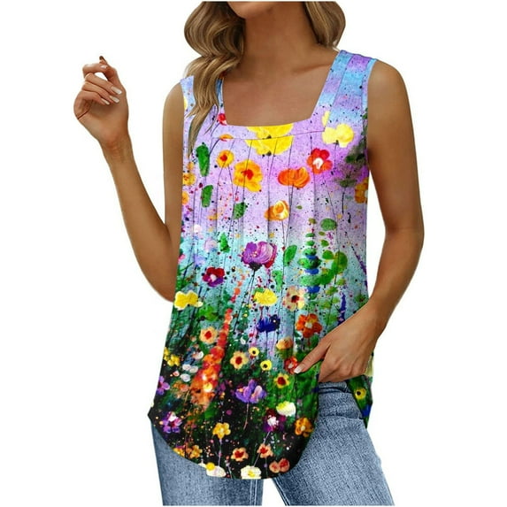 Clearance LYXSSBYX Womens Tank Tops Plus Size Clearance Women's Fashion Printed Vest Round-Neck Loose Sleeveless T-Shirt Pullover Tops