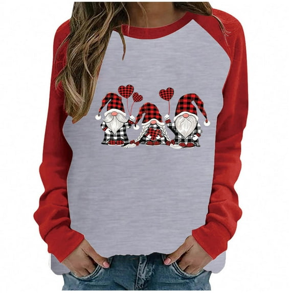 Clearance LYXSSBYX Womens Tops Long Sleeve Clearance Women Autumn And Winter Casual Christmas Printed Round Neck Long Sleeve Pullover Blouse Sweatshirt Tops