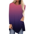 thumbnail image 1 of LYXSSBYX Womens Tops Long Sleeve Women Casual Gradient Printed Long Sleeve Round Neck Buttons Irregular Pullover Blouse Tops, 1 of 5