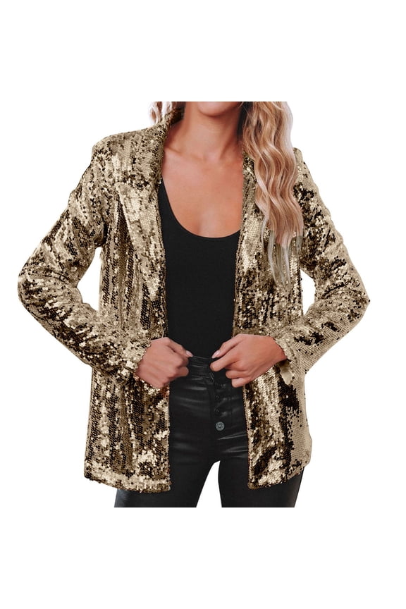 2025 Lady Coat,Clothing 2025 Women's Blazers & Suit Jackets Women Sequins Sequin Jacket Casual Long Sleeve Glitter Party Shiny Lapel Coat Rave Outerwear