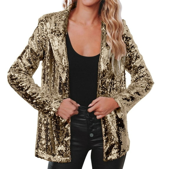 2025 Lady Coat,Clothing 2025 Women's Blazers & Suit Jackets Women Sequins Sequin Jacket Casual Long Sleeve Glitter Party Shiny Lapel Coat Rave Outerwear