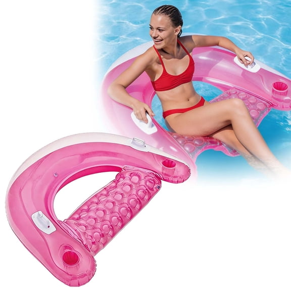 Clearance! Lajdalh Inflatable U Shaped Pool Float B 99X82Cm, Heavy Duty Water Lounge with Cup Holders and Handles, Mesh Bottom Floating for Summer Pool Beach Lake