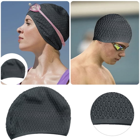 Clearance! Lajdalh Swim Cap for Women Men Large Swim Cap Silicone Swim Cap Water Drop Swim Cap and Swim Cap Super Elastic Ear Protector Long Hair Not Tight Black